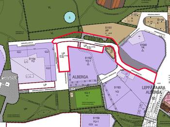 Asemakaavaotteeseen on merkitty suunnittelualue punaisella rajauksella.