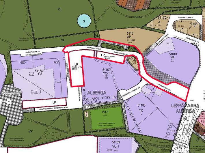 Asemakaavaotteeseen on merkitty suunnittelualue punaisella rajauksella.