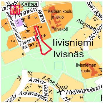 Suunnittelualueen rajaus esitettynä ilmakuvassa