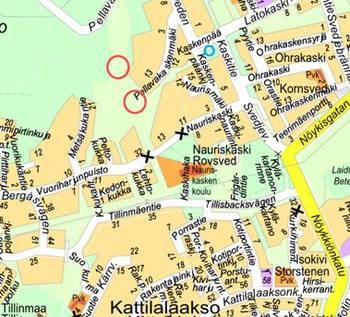 Kuvassa on suunnittelualueet opaskartalla.