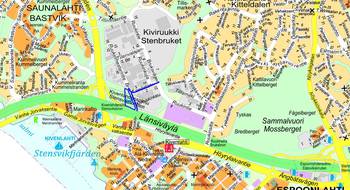 Opaskarttapohjaan on merkitty suunnittelualue sinisellä viivalla.