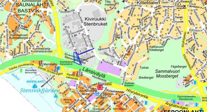 Opaskarttapohjaan on merkitty suunnittelualue sinisellä viivalla.