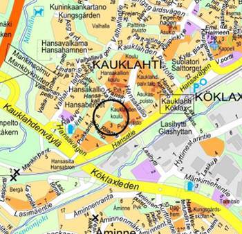 Opaskarttapohjaan on merkitty suunnittelualue mustalla ympyryrällä.