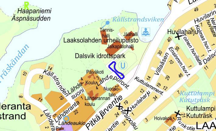 Opaskarttapohjaan on merkitty suunnittelualue sinisellä viivalla.