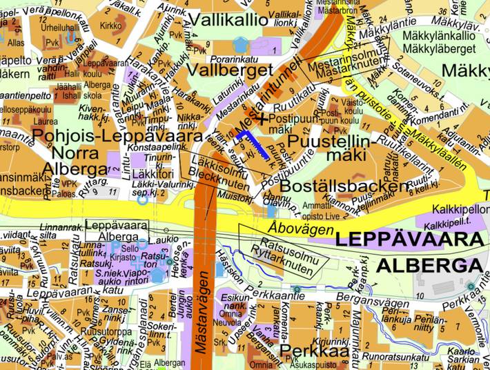 Opaskarttapohjaan on merkitty suunnittelualue sinisellä viivalla.