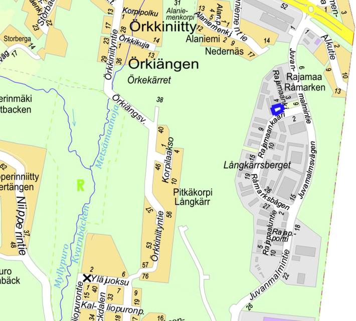 Opaskarttapohjaan on merkitty suunnittelualue sinisellä viivalla.