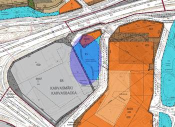 Kaavakarttaan on merkitty suunnittelualue sinisellä rajauksella.