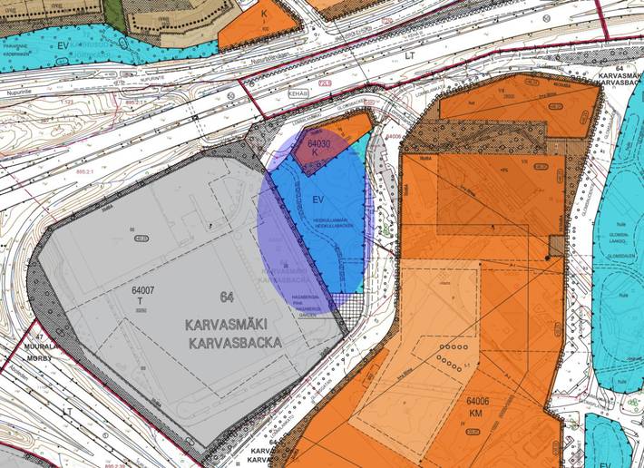 Kaavakarttaan on merkitty suunnittelualue sinisellä rajauksella.