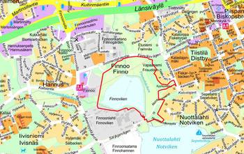 Opaskarttaan on merkitty suunnittelualue punaisella rajauksella.