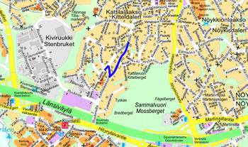 Opaskarttaan on merkitty suunniteltava alue sinisellä viivalla.