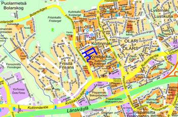 Opaskarttaan on merkitty suunniteltavat kadut sinisellä viivalla.