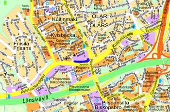 Opaskarttaan on merkitty suunnittelualue sinisellä viivalla.