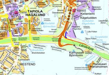 Suunnitelma-alue on merkitty opaskarttaan sinisellä viivalla.
