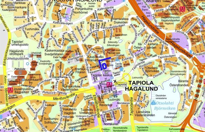 Opaskarttaan on merkitty sinisellä viivalla suunnittelualue.