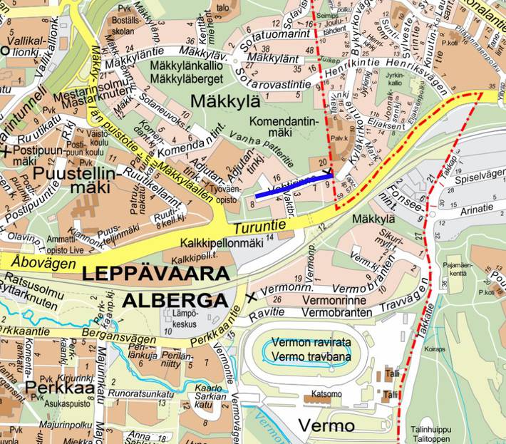 Opaskarttapohjaan on merkitty suunnittelualue sinisellä viivalla.