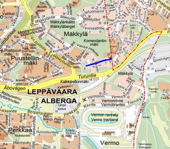 Opaskarttapohjaan on merkitty suunnittelualue sinisellä viivalla.