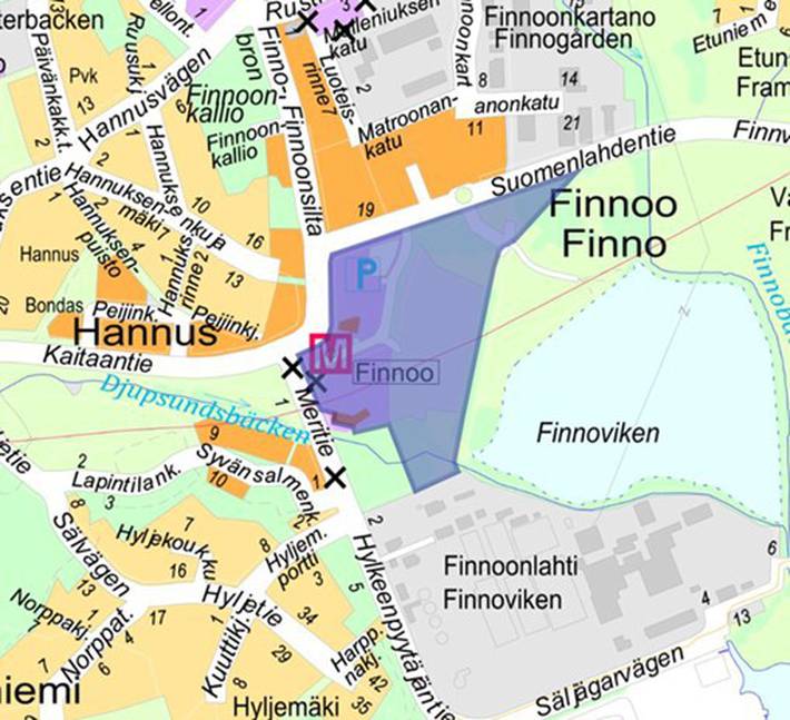 Opaskarttapohjalle on merkitty suunnittelualue sinisellä rajauksella.