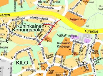 Opaskarttaan on merkitty suunnittelualue punaisella viivalla.