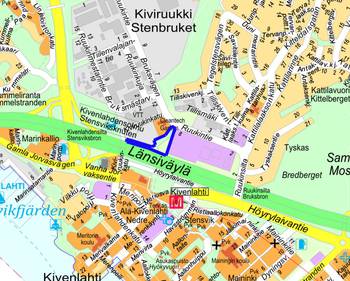 Opaskarttaan on merkitty suunniteltava alue sinisellä rajauksella.