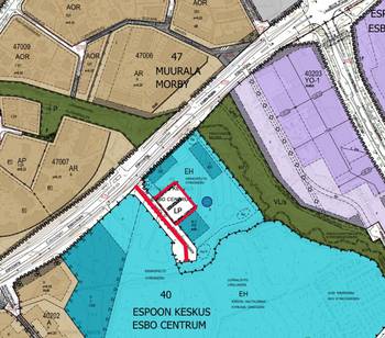 Asemakaavaan on merkitty suunnittelualue punaisella rajauksella.