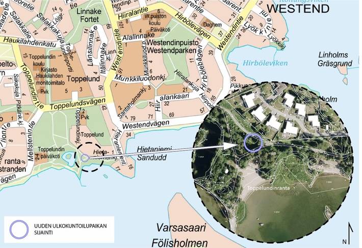 Opaskarttaan on merkitty ulkokuntoilupaikan sijainti.