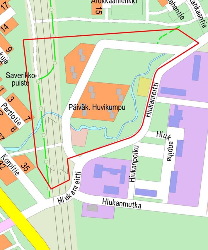 Kartalle on rajattu punaisella viivalla alue, jolle laaditaan asemakaavaa