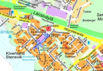 Suunnittelualue on merkitty opaskarttaan sinisellä varjostuksella.