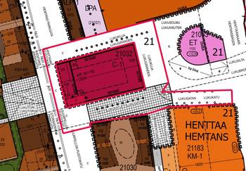 Kaavakarttaan on merkitty suunnittelualue rajauksella.