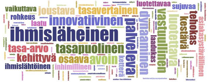 Keski-Suomen maakuntavaltuuston, Keski-Suomen sairaanhoitopiirin ja nuorisovaltuuston tammikuussa 2018 pidetyssä yhteisseminaarissa kerättyjä tavoitemielikuvia palveluiden järjestämisen periaatteista tulevassa maakunnassa.