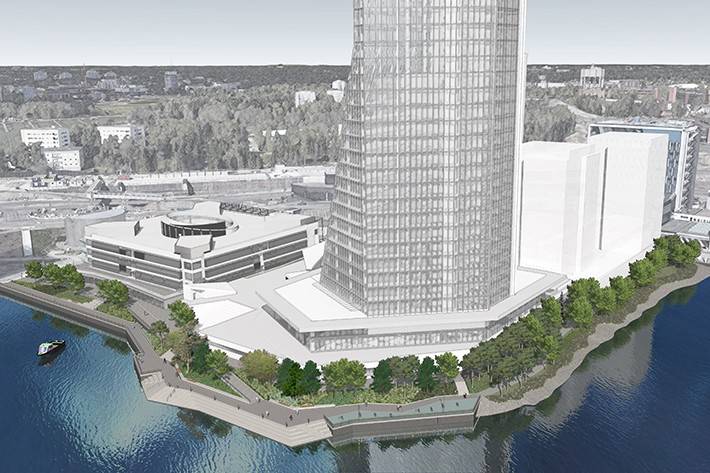 Havainnekuva yläviistosta rantapromenadista