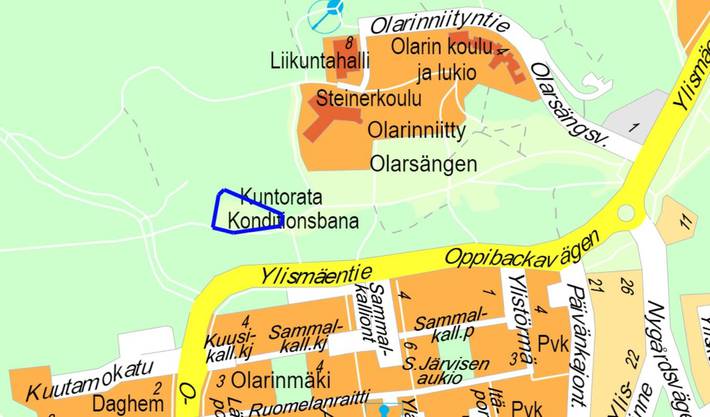 Opaskarttaote Olarin koira-aitauksen sijainnista