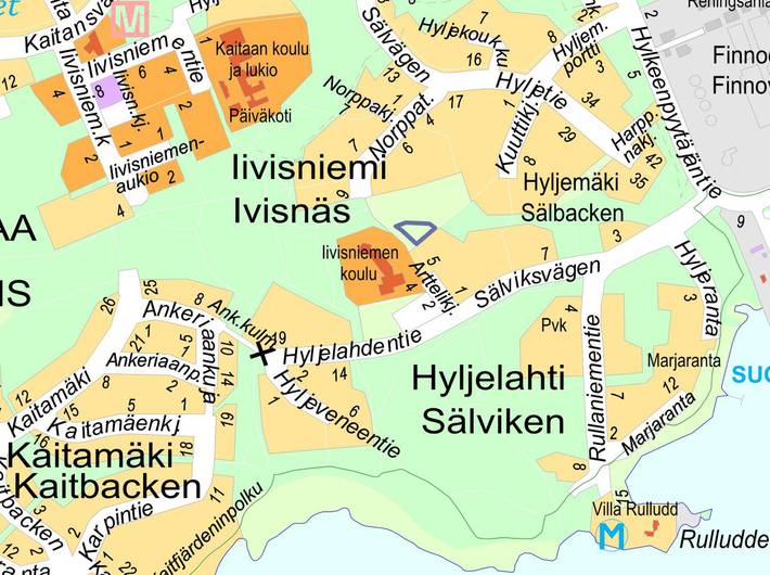 Kuvassa on opaskarttaote Kuuttipuiston leikkipaikan sijainnista.