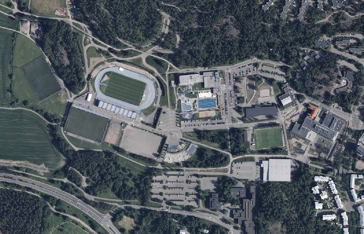 Ilmakuva Leppävaaran urheilupuiston ympäristöstä