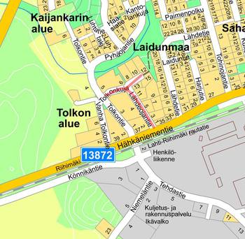 Suunnittelukohde merkittynä opaskarttaan