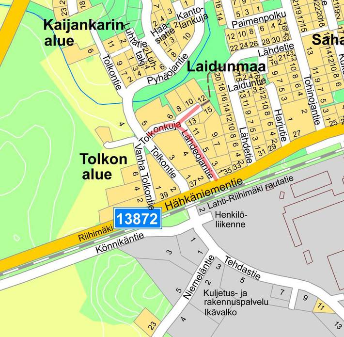 Suunnittelukohde merkittynä opaskarttaan