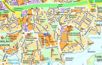 Opaskarttaotteeseen on merkitty suunnittelualue sinisellä viivalla