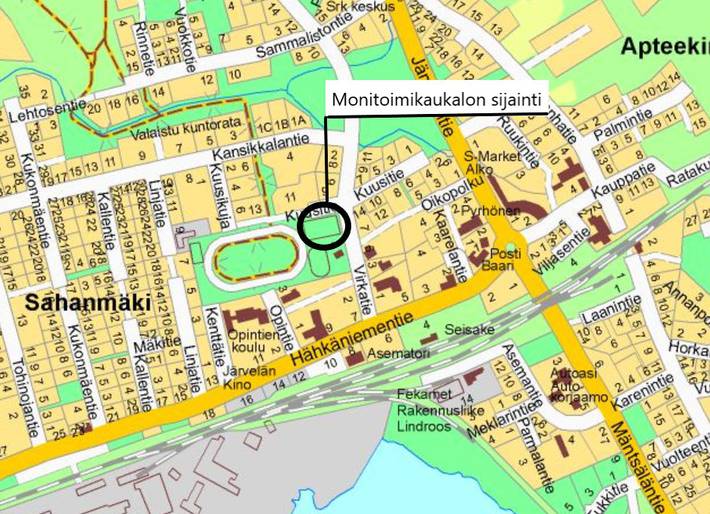 Monitoimikaukalon sijainti Kärkölän Järvelän taajamassa