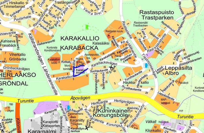 Opaskarttaotteeseen on merkitty suunniteltavat kadut sinisellä viivalla.