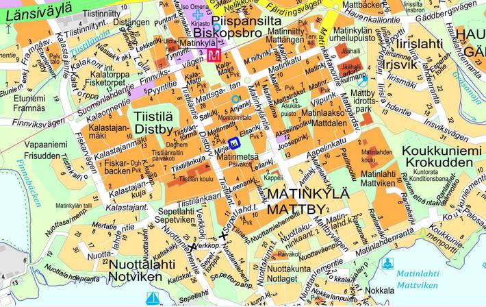 Opaskarttaotteeseen on merkitty leikkipaikan sijainti sinisellä viivalla.