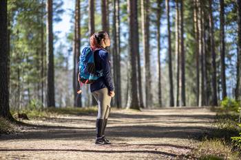 Kuva Mannilan männikössä olevasta retkeilijästä.